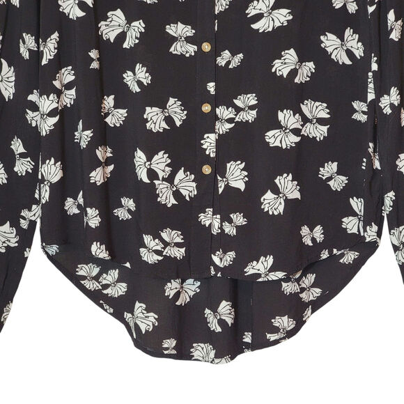 Anthropologie Maeve Black White Bow Print Shirt Long Sleeve Feminine Blouse 4 - Picture 5 of 16
